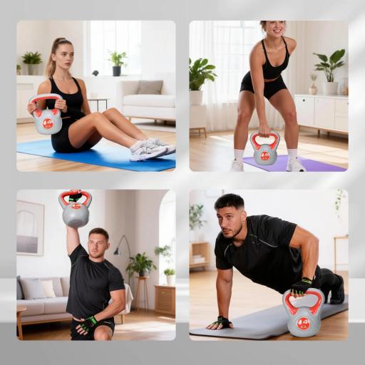 Pesa Rusa 14 kg Revestimiento de PU y Relleno de Arena para Entrenamiento de Fuerza 26x18x32 cm Rojo y Gris [4]