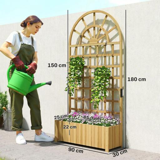 Jardinera con Enrejado de Madera con Drenaje para Cultivos Verduras Flores Hierbas 90x30x180 cm Natural [1]