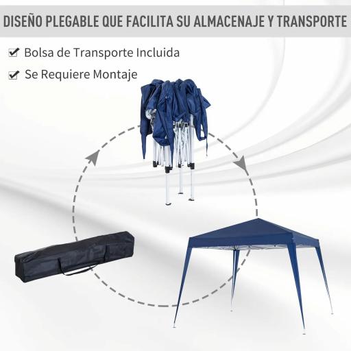 Carpa Plegable 3x3 m, Pop-up, Cenador Pabellón de Jardín, Altura Ajustable con Bolsa de Transporte, Anti-UV, Impermeable, Gazebo para Camping, Fiestas, Exterior, Azul [2]