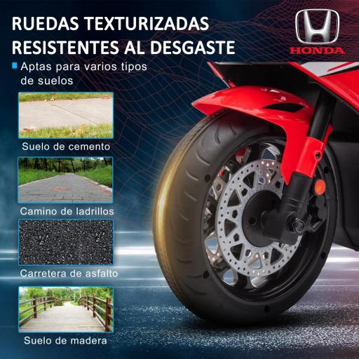 Moto Eléctrica con Licencia HONDA para 3-5 Años con Faros Bocina Música y Ruedas Auxiliares 90x44x52 cm Rojo [3]