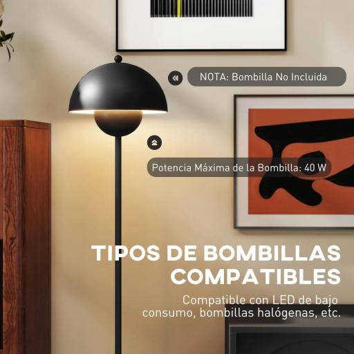 Lámpara de Pie para Salón Moderna con Pantalla de Cuenco Interruptor de Pie Casquillo E27 Sin Bombilla Ø30x155 cm Negro [4]