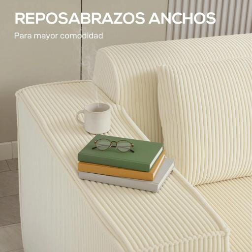Sofá de 3 Plazas Tapizado en Pana Acolchado Grueso Asiento Extra Profundo Reposabrazos Anchos Montaje Rápido Beige [4]