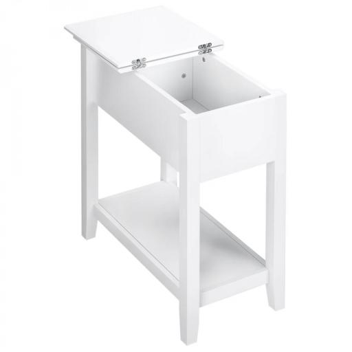 Mesa Auxiliar con Tapa Abatible Estante y Orificio para Cables para Salón Cama Dormitorio 60,5x32,5x70 cm Blanco [10]