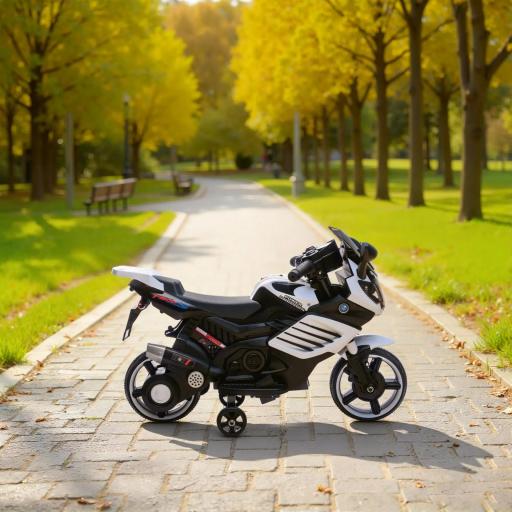 Moto Eléctrica para Niños 6V con Ruedas de Apoyo Música Faro para Niños de 18-36 Mesas Blanco [7]