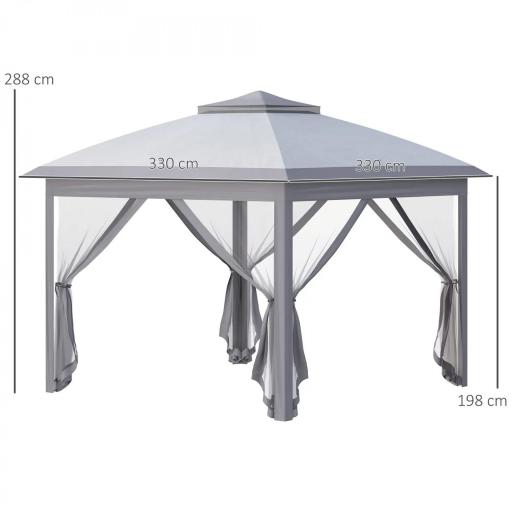 Carpa Plegable 3,3x3,3 m con Altura Ajustable Doble Techo 4 Mosquiteras Extraíbles y Bolsa de Transporte Anti-UV Gris [1]