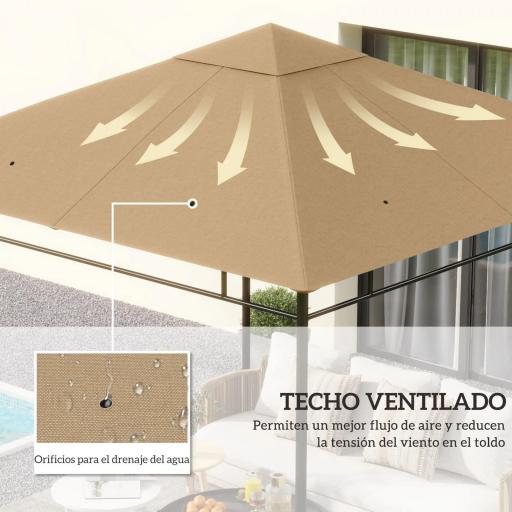 Techo de Repuesto para Cenador, 3x3 m, Cubierta de Repuesto con 8 Orificios de Drenaje, Ventilación y Protección UV, SOLO Toldo de Recambio para Pabellón Gazebo, Beige [2]