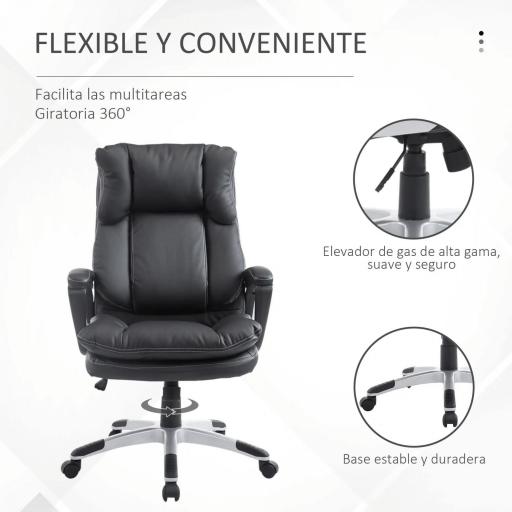 Silla Ejecutiva de Escritorio Silla de Despacho con Ruedas y Reposabrazos Altura Ajustable 66x71x110-120,5 cm Negro [7]
