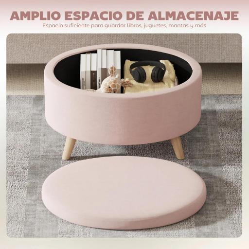 Puff Almacenaje Ovalado Banco Almacenaje 71x51,5x42 cm Tapizado en Terciopelo con Patas de Madera Maciza Rosa Claro [4]