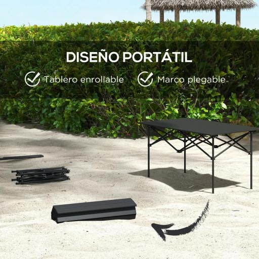 Mesa de Camping Plegable con Encimera Enrollable y Bolsa Mesa de Pícnic Portátil para Acampar 95x55x50cm Negro [4]