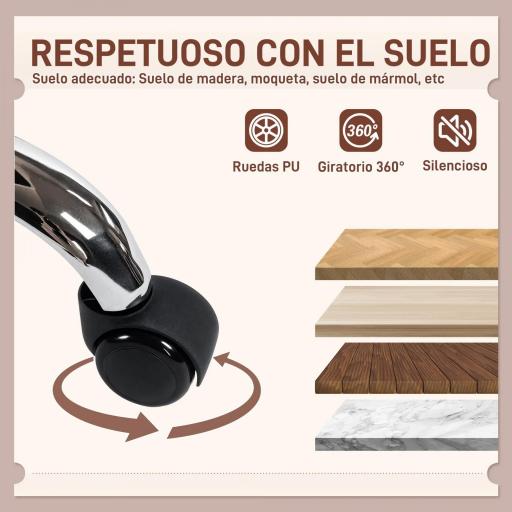 Silla de Oficina Piernas Cruzadas con Asiento Ancho Ruedas Altura Ajustable Doble Acolchado Función Basculante Gris [3]