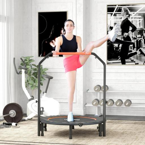 Cama Elástica Plegable Ø114 cm con Mango Ajustable Marco de Acero para Entrenamiento Piernas Cuerpo Naranja y Negro