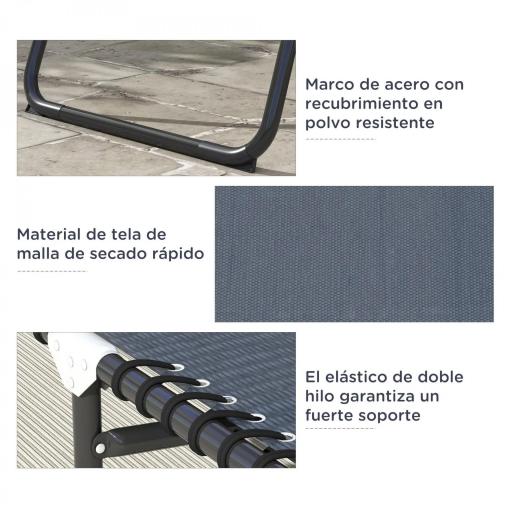 Tumbona Plegable y Ajustable de 4 Posiciones Silla Reclinable de Jardín con Sistema de Cordones para Exterior Marco Acero 197x58x30 cm Gris [5]