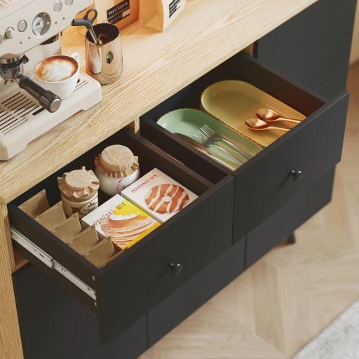 Alacena de Cocina con Luces LED RGB con 6 Puertas 2 Cajones Encimera y Orificio para Cables 100x40x176 cm Negro y Roble [7]