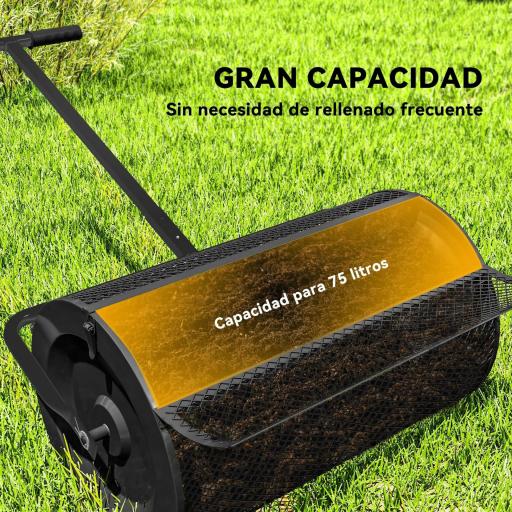 Esparcidor de Compost con Cesto de 75L Mango Ajustable y Diseño Resistente para Jardinería y Césped 70x40x112 cm Negro [2]