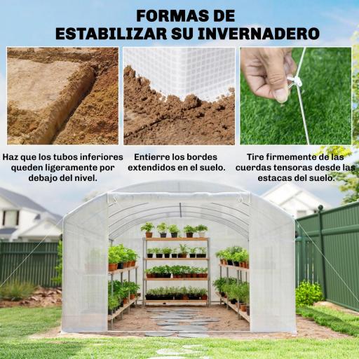 Invernadero de Túnel 6x3x2 m con 3 Puertas Enrollables 6 Ventanas de Malla y Estructura de Acero Galvanizado Blanco [2]