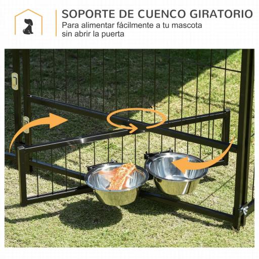 Perrera con Toldo y Soporte Giratorio para Comida 2 Cuencos Incluidos 141x141x151 cm Negro [4]