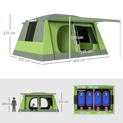 Tienda de Camping para 4-8 Personas con Mosquitera Gancho y Bolsa de Transporte Anti-UV 405x305x225 cm Verde [1]