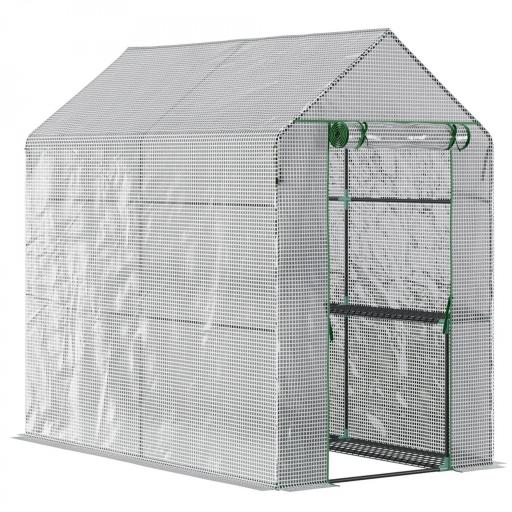 Invernadero de Jardín Vivero Casero con 4 Estantes Puerta Enrollable Cubierta de PE 140g/m² y Marco de Acero para Cultivos Plantas Macetas Flores 120x186x190 cm Blanco [8]