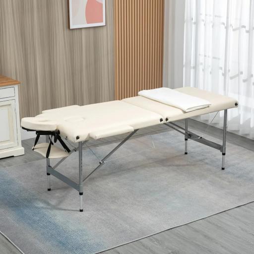 Camilla de Masaje Plegable con Altura Ajustable en 7 Posiciones Reposacabezas y Apoyabrazos 186x71x62-83 cm Beige [6]