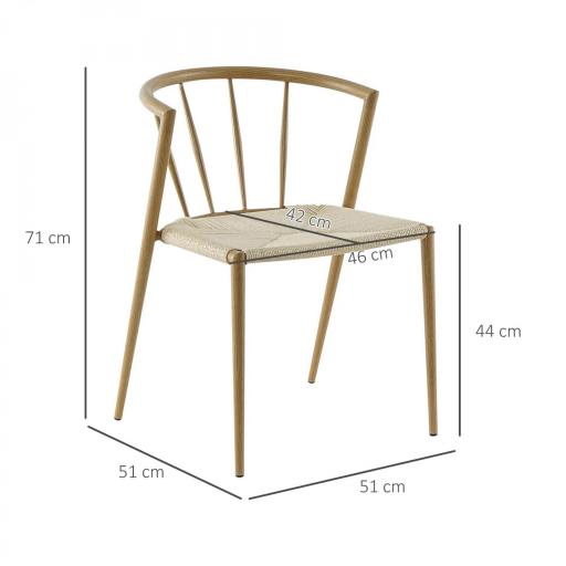 Pack de 2 Sillas de Comedor Moderno con Asiento de Cuerda de Papel Sillas de Cocina Apilables 51x51x71 cm Roble y Crema [1]