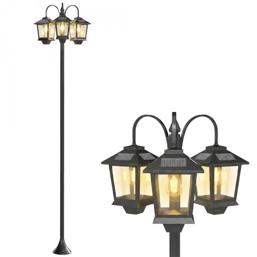 Farola Solar Exterior de Jardín de Aluminio con 3 Cabezales con Encendido/Apagado Automático IP44 40x34,5x188 cm Negro [9]