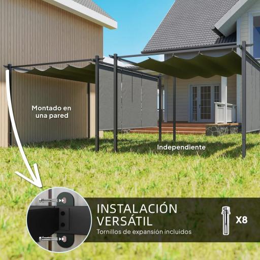 Pérgola de Jardín 4x3 m con Techo Retráctil 3 Laterales Enrollables UPF30+ Cenador de Jardín para Patio Exterior Gris [6]