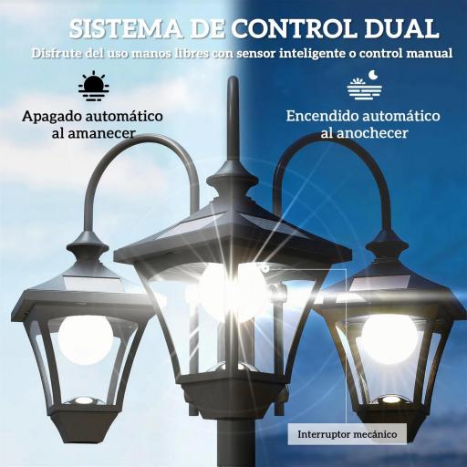 Farola Solar Exterior de Jardín con Macetero 3 Cabezales Impermeable Encendido/Apagado Automático y Altura Ajustable [3]