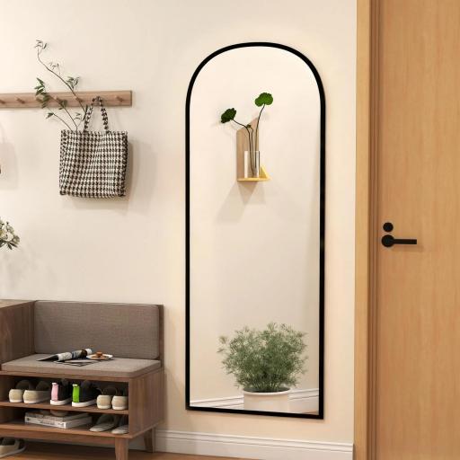 Espejo de Pie Cuerpo Entero de Aleación de Aluminio Espejo de Pared con 2 Formas de Uso Rectangular 60x1,5x165 cm Negro [3]