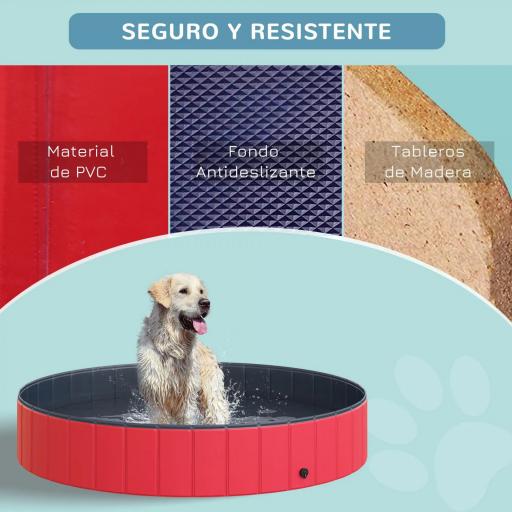 Piscina Plegable para Perros Gatos Ø160x30 cm Bañera Portátil para Mascotas PVC Antideslizante Múltiples Usos para Interiores y Exteriores Rojo [4]