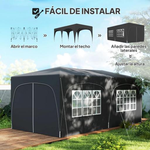 Cenador Plegable 6x3 m Gazabo con Paneles Laterales UPF50+ Altura Ajustable Bolsa de Transporte Gris Oscuro [2]