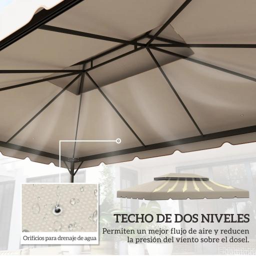 Toldo de Recambio para Cenador 4x3 m con Techo Doble Orificios de Drenaje Solo Toldo NO Incluye Marco Beige [2]