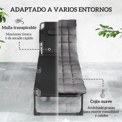 Set de 2 Tumbonas Plegables con Reposacabezas Cojines Bolsillo Lateral y Respaldo Reclinable 5 Posiciones Gris Oscuro [6]