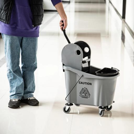 Cubo de Fregona con Ruedas 36L Carro de Limpieza con Escurridor de Presión y 2 Cubetas Separadas 54x41x91,5cm Gris [6]