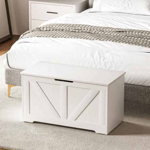 Baúl de Almacenaje para Dormitorio 100 L Puff de Almacenaje con Tapa Bisagra de Seguridad 80x40x45 cm Blanco [4]