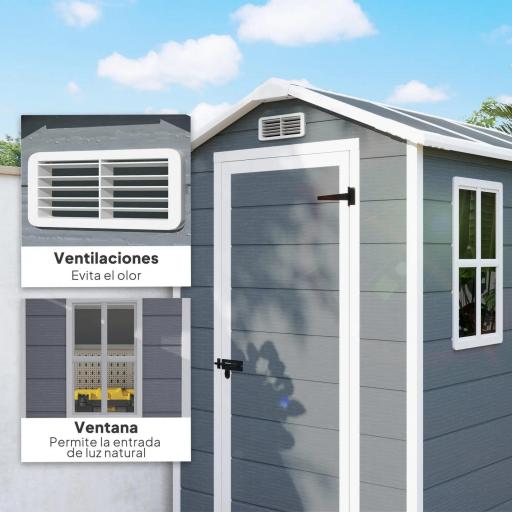 Cobertizo de Jardín Exterior 2,1 m² 131x186x198 cm Caseta de Jardín con Suelo Ventana y Puerta con Cerradura Gris [4]