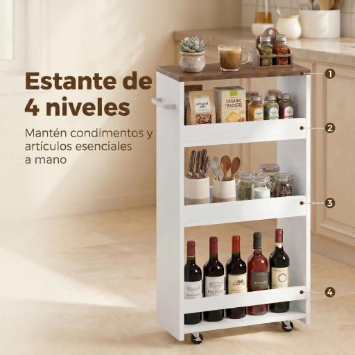Carrito de Cocina Estrecho de 3 Niveles con Ruedas para Espacios Reducidos Comedor o Salón Blanco [7]