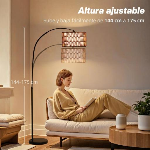 Lámpara de Pie Estilo Linterna con Pantalla de Fibra de Yute y Base de Mármol 93x34x144-175 cm Marrón y Negro [7]