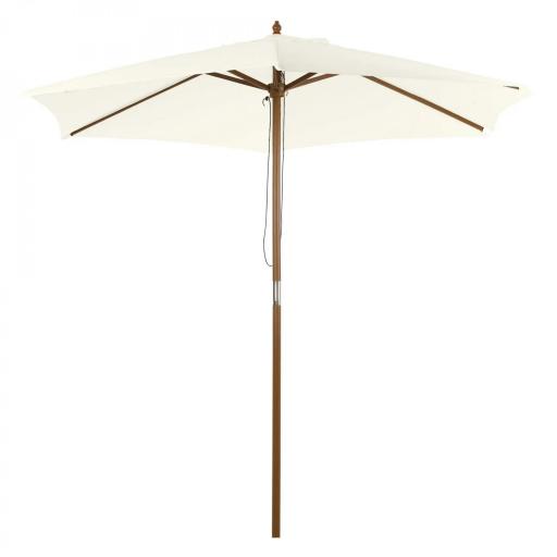 Sombrilla Parasol de Madera Ø250x230cm para Exterior con 6 Varillas Sistema de Polea Color Blanco [8]