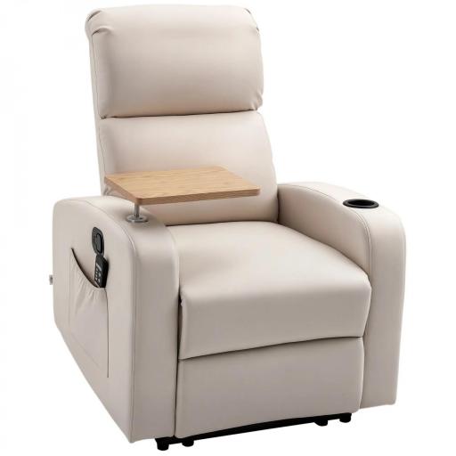 Sillón de Masaje con 4 Modos Vibración Reclinación 145° Mando a Distancia 77x93x105 cm Beige [9]
