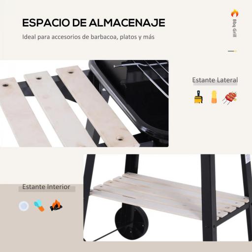 Barbacoa de Carbón Vegetal BBQ con Altura de Parrilla Ajustable Estantes y Ruedas para Exterior 83x46x87 cm Negro [4]