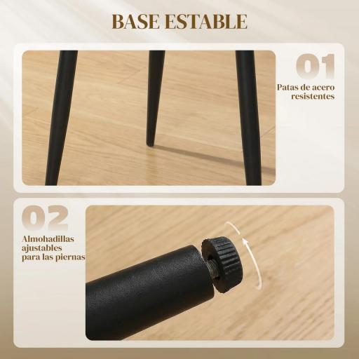 Juego de 2 Sillas de Cocina con Respaldo de PU de Imitación Ratán Patas de Acero y Asiento Acolchado Negro y Beige [3]