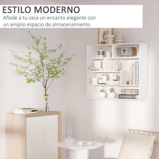 Estantería de Pared Balda Flotante con 7 Compartimientos Abiertos Estilo Moderno 94x19,5x80 cm Blanco [2]
