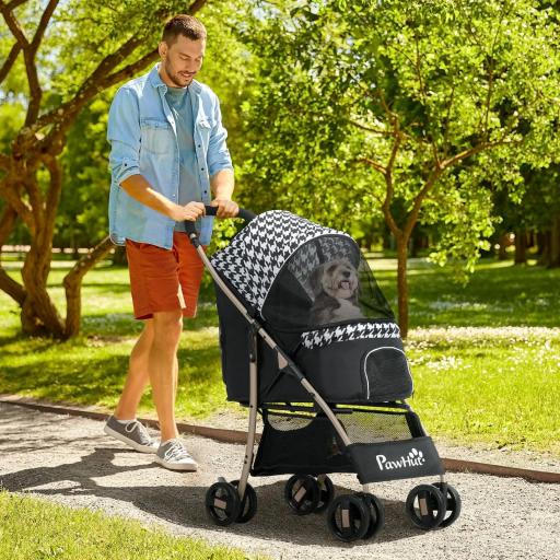 Carrito para Mascotas con 2 Puertas Ventana de Malla Cesta de Almacenamiento Cuerda de Seguridad 80x44,5x97 cm Negro