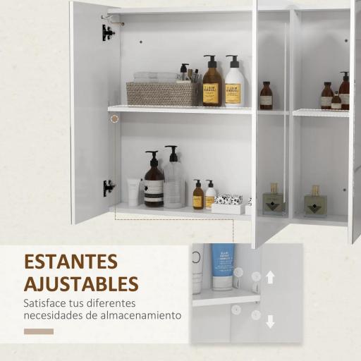 Armario con Espejo de Baño con 3 Puertas Estantes Ajustables Interruptor Táctil y USB 90x15x70 cm Blanco Brillante [4]