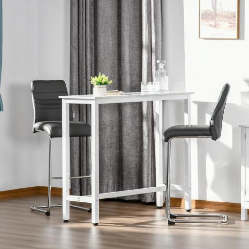 Mesa de Bar Mesa Alta con Encimera de Melamina Efecto Marmoleado y Patas de Acero Estilo Moderno para Cocina Cafetería Comedor 120x40x100 cm Blanco