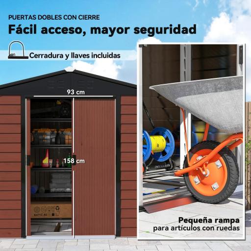 Cobertizo de Jardín Exterior 4,4 m² 240x206x198 cm con Base Puerta Corredera y Cerradura Armario para Jardín Teca [6]