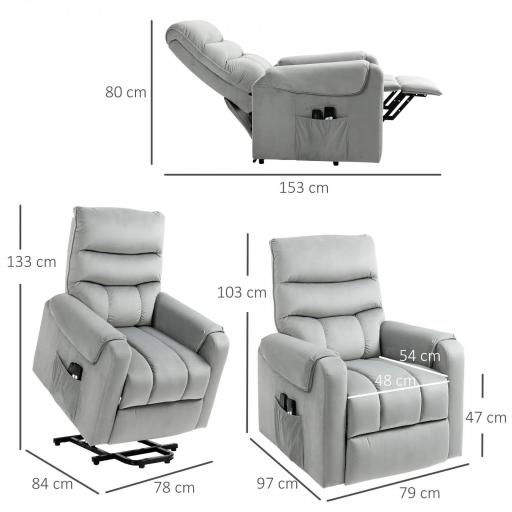 Sillón de Masaje Relax Sillón Levantapersonas con Reclinación Eléctrica hasta 135° Control Remoto y 8 Zonas de Masaje Tapizado en Terciopelo y Acolchado 79x97x103 cm Gris [1]