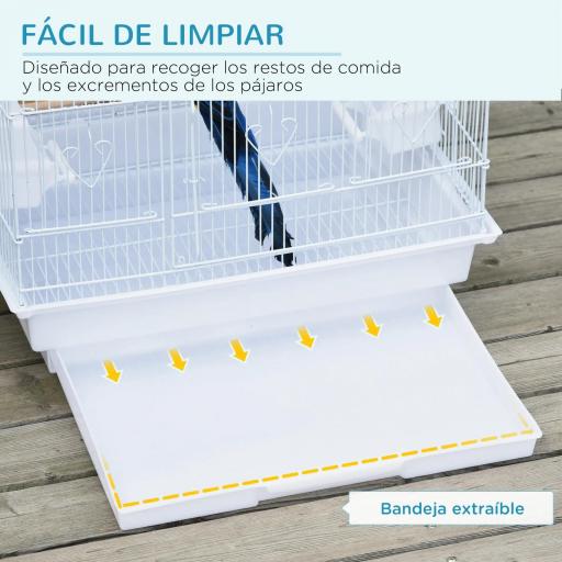 Jaula para Pájaros Pajarera de Metal con 4 Comederos 3 Perchas Columpio y Bandeja Extraíble 46,5x35,5x92 cm Blanco [3]