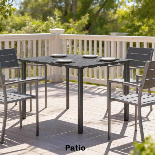 Mesa de Comedor de Jardín para 6 Personas con Superficie de HDPE Estructura Metálica para Patio 120x90x74 cm Negro [7]