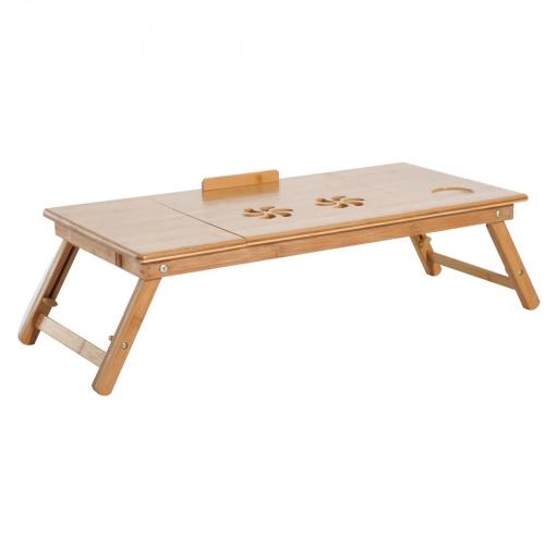 Mesa de Ordenador Portátil Bambú Bandeja de Cama Desayuno Plegable Reclinable Altura Ajustable Soporte Escritorio de regazo 1 Cajón 72x35x22-30cm [9]
